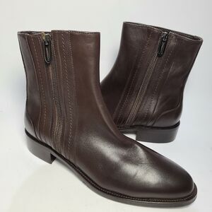 Aquatalia sz 10.5 Women Ankle Boots Narina dark Brown Leather side Zipper new